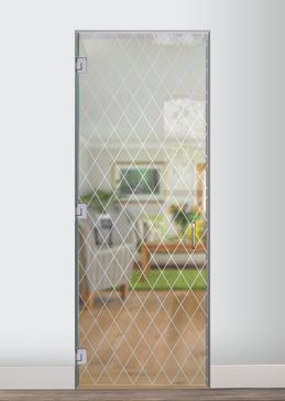 Interior Glass Door with a Frosted Glass Diamond Grid Patterns Design for Not Private by Sans Soucie Art Glass