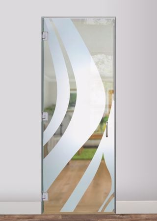 Interior Glass Door featuring a Frosted Glass Abstract Design Sandblast Etched Glass Flow Design by Sans Soucie