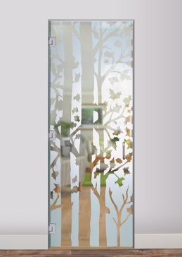 Semi-Private Interior Glass Door with Sandblast Etched Glass Art by Sans Soucie Featuring Forest Trees Trees Design