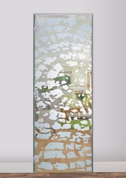 Handcrafted Etched Glass Interior Glass Door by Sans Soucie Art Glass with Custom Trees Design Called Grain Creating Semi-Private
