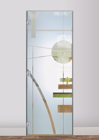 Interior Glass Door featuring Frosted Glass Design Etched Glass by Sans Soucie Art Glass with Custom Geometric Design Interval