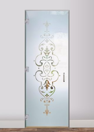 Interior Glass Door showcasing a Frosted Glass Traditional Design with Sandblast Etched Glass Art by Sans Soucie Isabelle Design