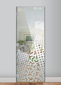 Semi-Private Interior Glass Door with Sandblast Etched Glass Art by Sans Soucie Featuring Matrix Angles Abstract Design