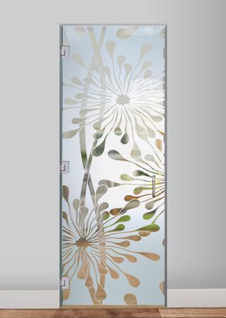 Interior Glass Door featuring a Frosted Glass Geometric Design Sandblast Etched Glass Maypop Design by Sans Soucie