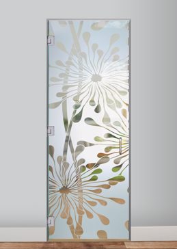 Handmade Sandblasted Frosted Glass Interior Glass Door for Semi-Private Featuring a Geometric Design Maypop by Sans Soucie