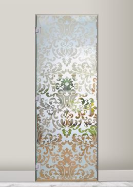 Handcrafted Etched Glass Interior Glass Door by Sans Soucie Art Glass with Custom Traditional Design Called Renaissance Creating Semi-Private