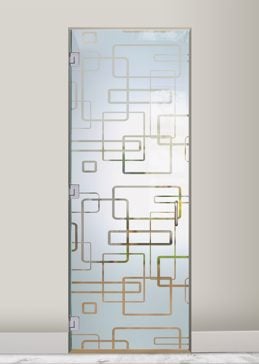 Semi-Private Interior Glass Door with Sandblast Etched Glass Art by Sans Soucie Featuring Soft Squares Geometric Design
