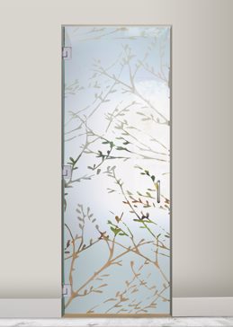 Semi-Private Interior Glass Door with Sandblast Etched Glass Art by Sans Soucie Featuring Spring Sprigs Patterns Design