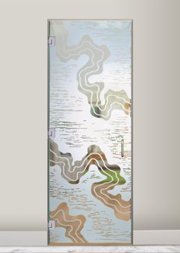 Interior Glass Door with a Frosted Glass Streams Abstract Design for Semi-Private by Sans Soucie Art Glass
