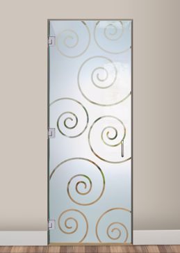 Interior Glass Door with a Frosted Glass Swirls Geometric Design for Semi-Private by Sans Soucie Art Glass