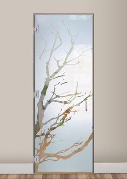 Art Glass Interior Glass Door Featuring Sandblast Frosted Glass by Sans Soucie for Semi-Private with Trees Tree Branches Design