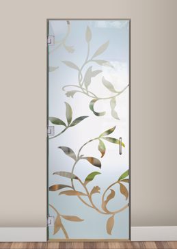 Interior Glass Door with a Frosted Glass Vines Large Foliage Design for Semi-Private by Sans Soucie Art Glass
