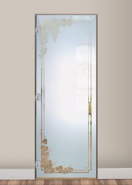 Art Glass Interior Glass Door Featuring Sandblast Frosted Glass by Sans Soucie for Semi-Private with Grapes & Ivy Vineyard Grapes Garland II Pair Design