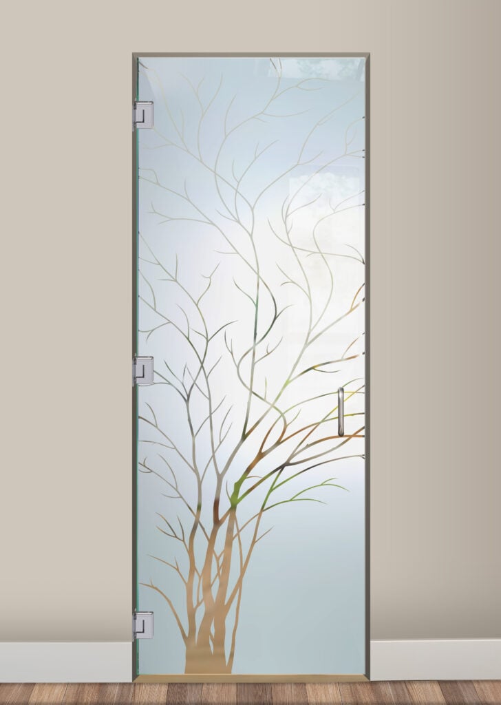 Wispy Tree Semi-Private 1D Negative Frosted Glass Interior Doors Frameless Glass Door Sans Soucie 