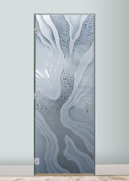 Semi-Private Interior Glass Door with Sandblast Etched Glass Art by Sans Soucie Featuring Abstract Liquid Abstract Design