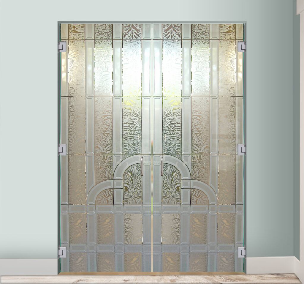 Berringer Semi-Private 3D Enhanced Gluechip Frosted Glass Interior Doors Frameless Glass Door Traditional Style Sans Soucie