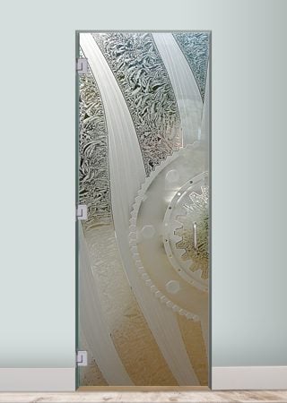 Interior Glass Door with a sandblast Frosted Glass Geometric Design Custom-Designed Decorative Etched Glass