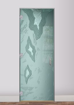 Private Interior Glass Door with Sandblast Etched Glass Art by Sans Soucie Featuring Glacier Abstract Design