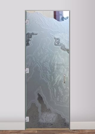 Interior Glass Door featuring a Frosted Glass Abstract Design Sandblast Etched Glass Glacier III Design by Sans Soucie