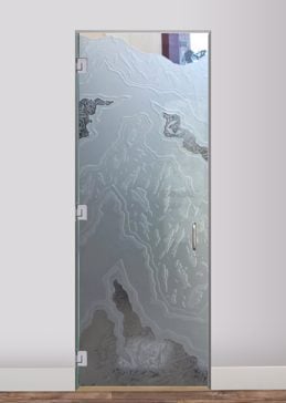 Handmade Sandblasted Frosted Glass Interior Glass Door for Semi-Private Featuring a Abstract Design Glacier III by Sans Soucie