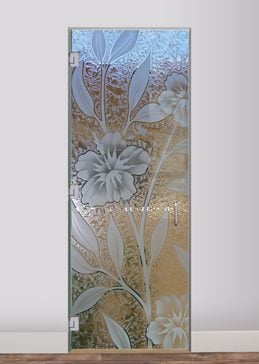 Interior Glass Door with Frosted Glass Tropical Hibiscus II Design by Sans Soucie