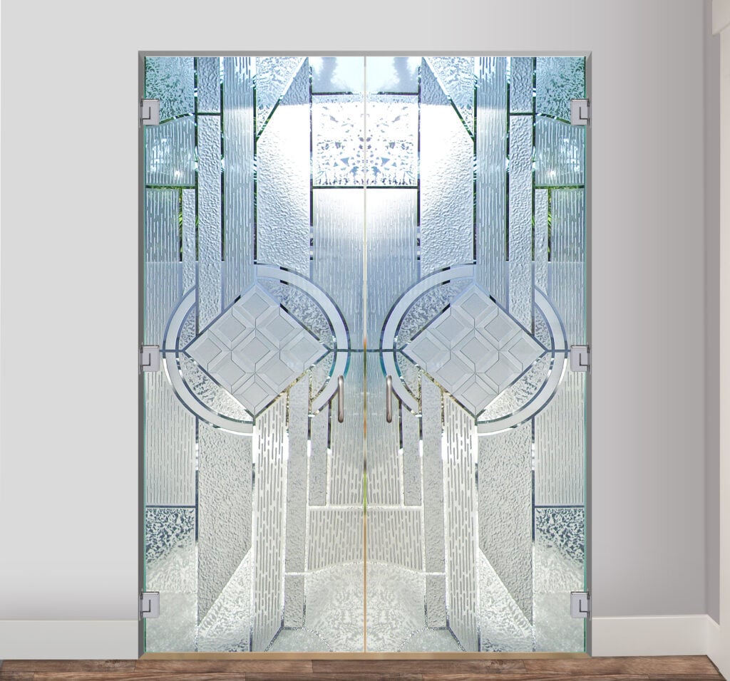 Matrix Chardonnay Semi-Private 3D Enhanced GlueChip Clear Glass Interior Doors Frames Glass Door Modern Style Sans Soucie