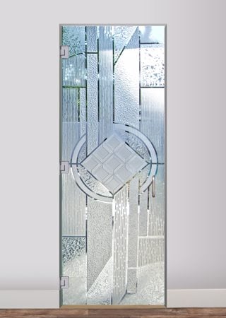 Interior Glass Door featuring a Frosted Glass Traditional Design Sandblast Etched Glass Matrix Chardonnay Design by Sans Soucie