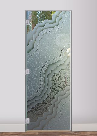 Shower Door with a sandblast Frosted Glass Abstract Design Custom-Designed Decorative Etched Glass