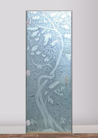 Shower Door with a sandblast Frosted Glass Asian Design Custom-Designed Decorative Etched Glass