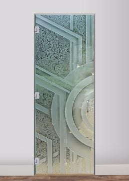 Interior Glass Door with a Frosted Glass Sun Odyssey XII Geometric Design for Semi-Private by Sans Soucie Art Glass