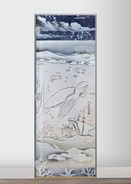 Interior Glass Door with Frosted Glass Oceanic Aquarium Sea Turtle Design by Sans Soucie