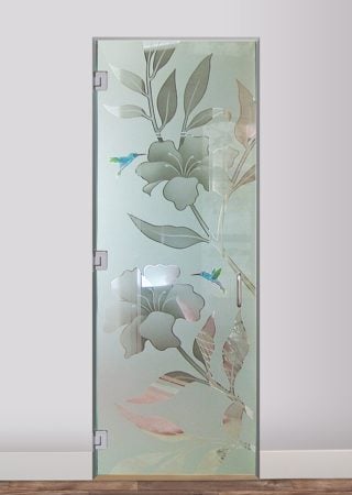 Shower Door with a sandblast Frosted Glass Tropical Design Custom-Designed Decorative Etched Glass
