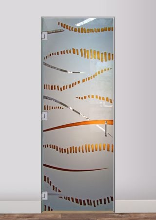 Interior Glass Door with a Frosted Glass Trails Abstract Design for Semi-Private by Sans Soucie Art Glass