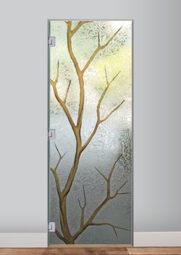 Interior Glass Door with a Frosted Glass Branch Out Trees Design for Semi-Private by Sans Soucie Art Glass