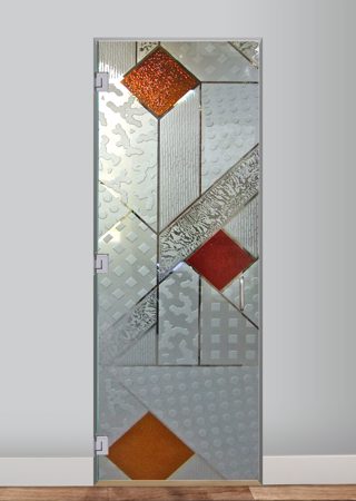 Interior Glass Door featuring Frosted Glass Design Etched Glass by Sans Soucie Art Glass with Custom Geometric Design Matrix