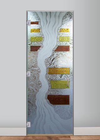 Interior Glass Door with a sandblast Frosted Glass Abstract Design Custom-Designed Decorative Etched Glass