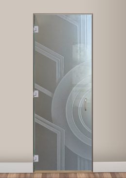 Art Glass Interior Glass Door Featuring Sandblast Frosted Glass by Sans Soucie for Semi-Private with Geometric Sun Odyssey II Design
