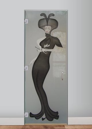 Interior Glass Door showcasing a Frosted Glass Art Deco Design with Sandblast Etched Glass Art by Sans Soucie Hillis Furs Puff Design