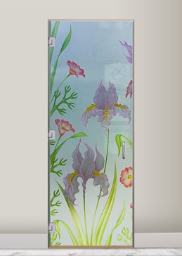 Interior Glass Door with Frosted Glass Floral Iris Poppy Design by Sans Soucie