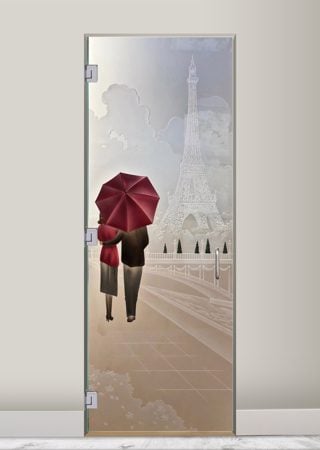 Interior Glass Door featuring a Frosted Glass Landscapes Design Sandblast Etched Glass Paris Design by Sans Soucie