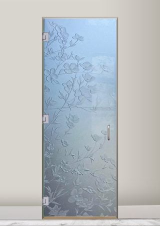 Interior Glass Door with a sandblast Frosted Glass Floral Design Custom-Designed Decorative Etched Glass