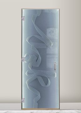 Art Glass Interior Glass Door Featuring Sandblast Frosted Glass by Sans Soucie for Private with Geometric Cords Design