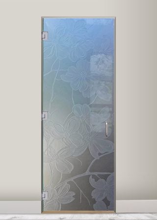 Interior Glass Door featuring a Frosted Glass Floral Design Sandblast Etched Glass Dogwood Design by Sans Soucie