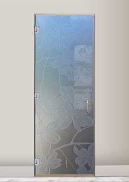 Handmade Sandblasted Frosted Glass Interior Glass Door for Private Featuring a Floral Design Dogwood by Sans Soucie