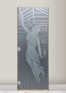 Handcrafted Etched Glass Interior Glass Door by Sans Soucie Art Glass with Custom Art Deco Design Called Everly  Creating Private