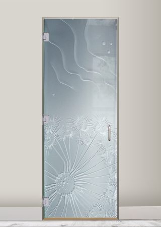 Interior Glass Door featuring Frosted Glass Design Etched Glass by Sans Soucie Art Glass with Custom Oceanic Design Fan Coral Ripples