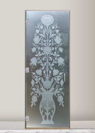 Interior Glass Door with a sandblast Frosted Glass Floral Design Custom-Designed Decorative Etched Glass