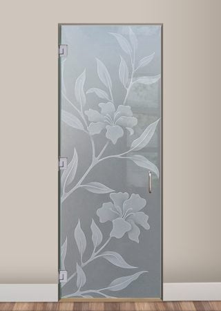 Interior Glass Door with a sandblast Frosted Glass Tropical Design Custom-Designed Decorative Etched Glass
