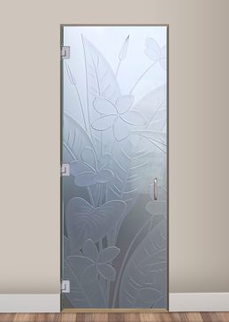 Handmade Sandblasted Frosted Glass Interior Glass Door for Private Featuring a Floral Design Plumeria by Sans Soucie