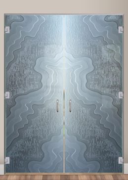 Art Glass Interior Glass Door Featuring Sandblast Frosted Glass by Sans Soucie for Private with Abstract Streams Vertical Design